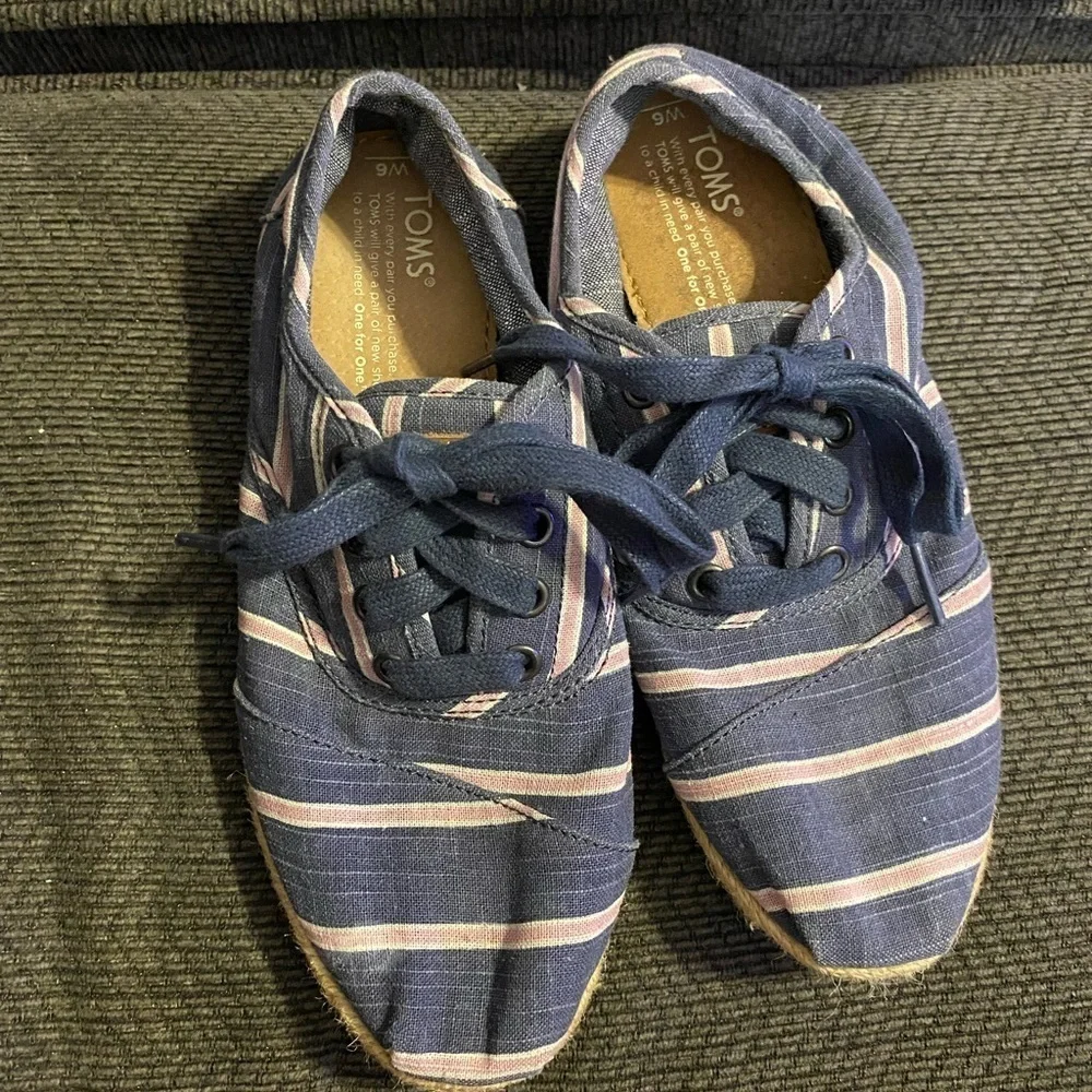 Toms Blue and White Striped Sneakers